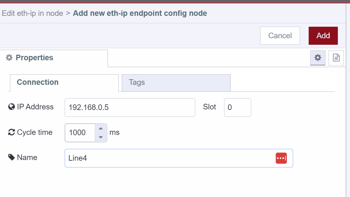 "Screenshot showing the eth-ip Endpoint config"
